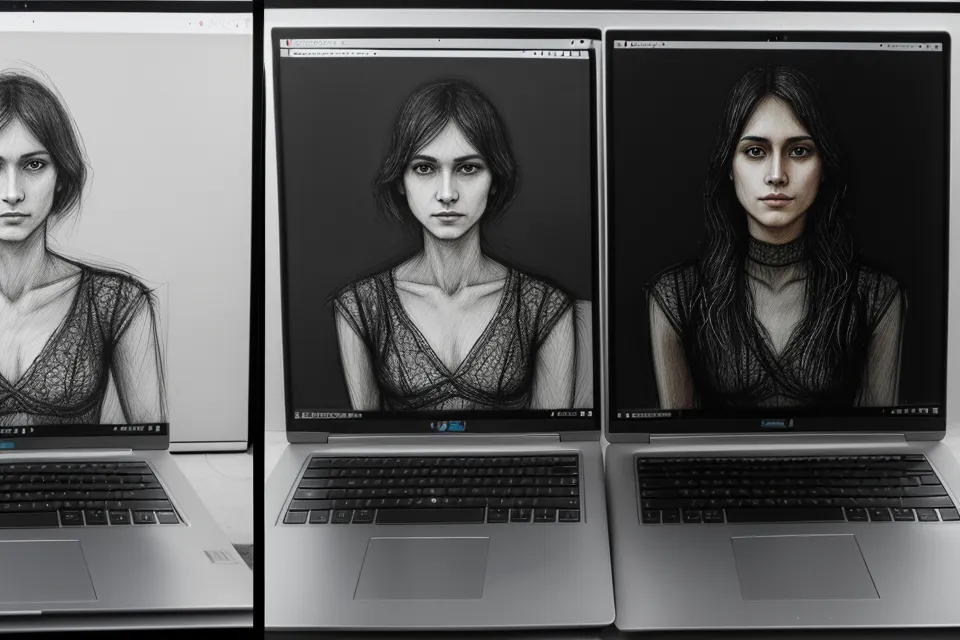 Comparison of two different psychic soulmate sketch styles on a laptop