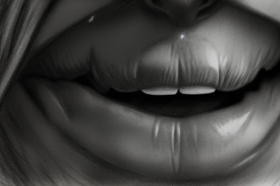 Detail of a soulmate sketch showing a unique crooked tooth.