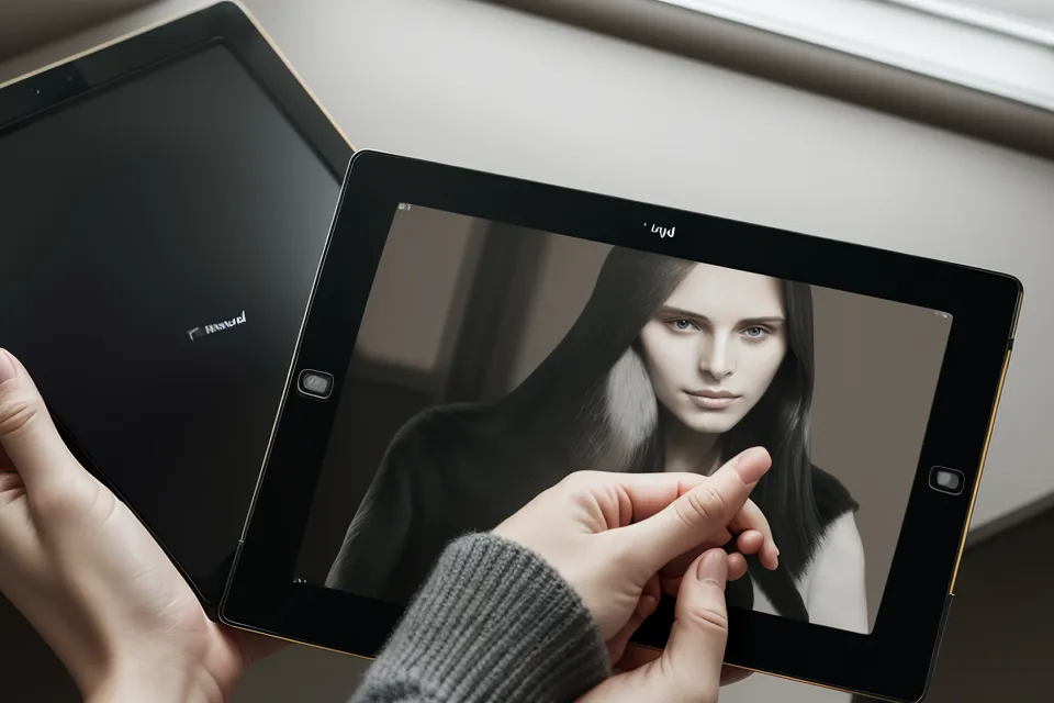 A person holding a tablet showing a psychic soulmate sketch portrait