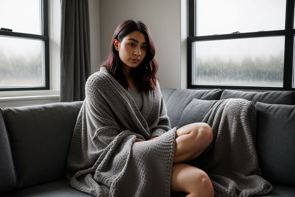 A woman reflecting on a soulmate sketch while relaxing at home