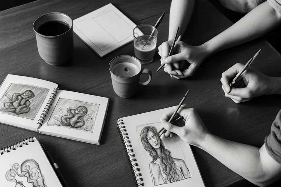 Four different psychic soulmate sketches compared side by side on a table