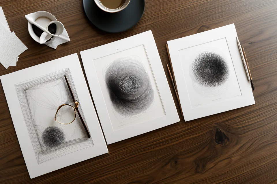Two different soulmate sketches compared side-by-side on a wooden table.