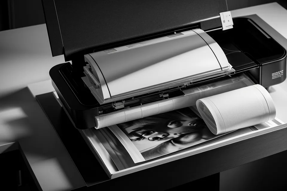 Close-up of a psychic soulmate sketch being printed on a home printer.