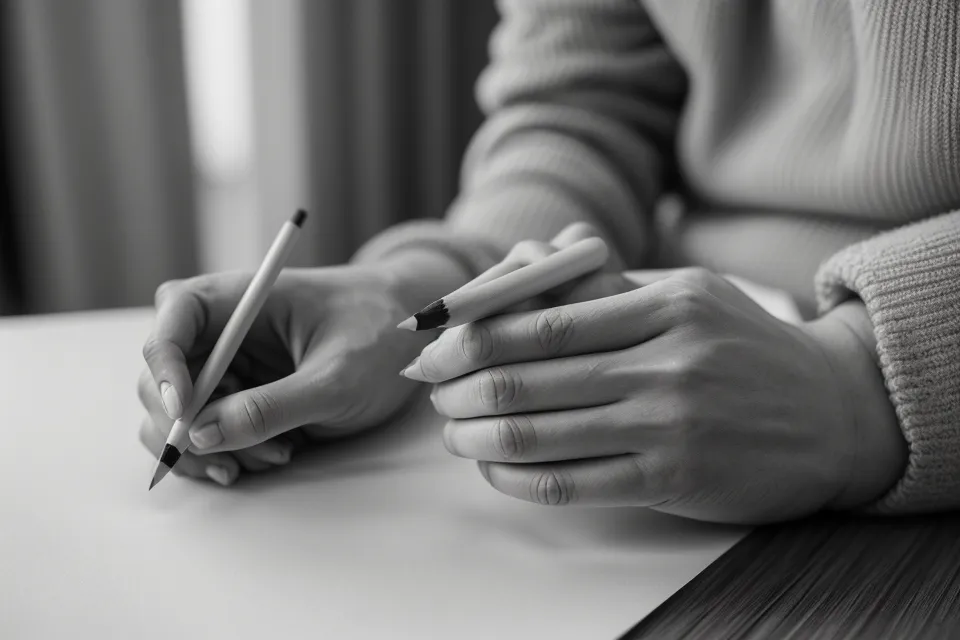 A hand holding a detailed psychic soulmate sketch from Soulmate Story.