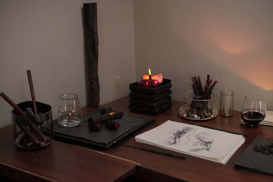 Hands typing on a laptop with a soulmate sketch nearby on a desk.