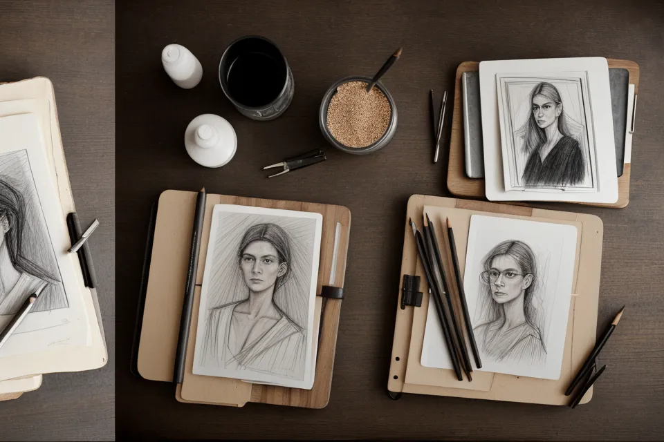 Two different soulmate sketches compared side-by-side on a desk.